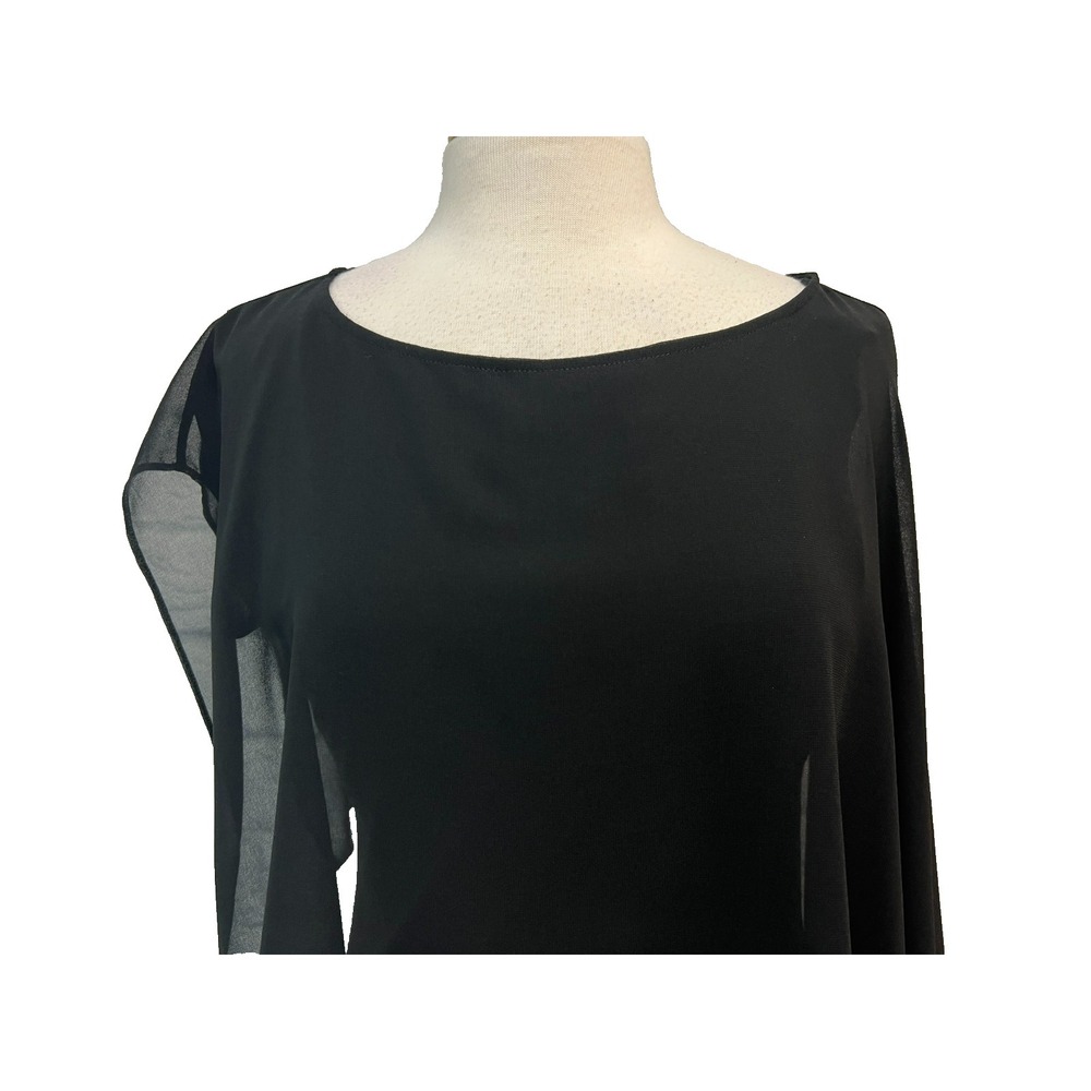 NWT Haute Hippie Asymmetric Hem Top Black Tee w/ Sheer Overlay SZ M - Picture 5 of 12